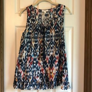 BLL NEW YORK Sophie Indigo Ikat Ruffle Boho Tank